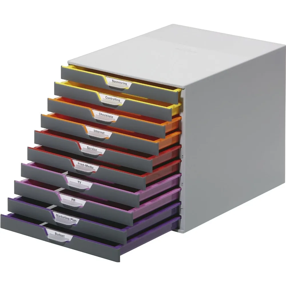 

Gray 10-Drawer Desktop Organizer with Color-Coded Sections for Letter to Folio Size Files