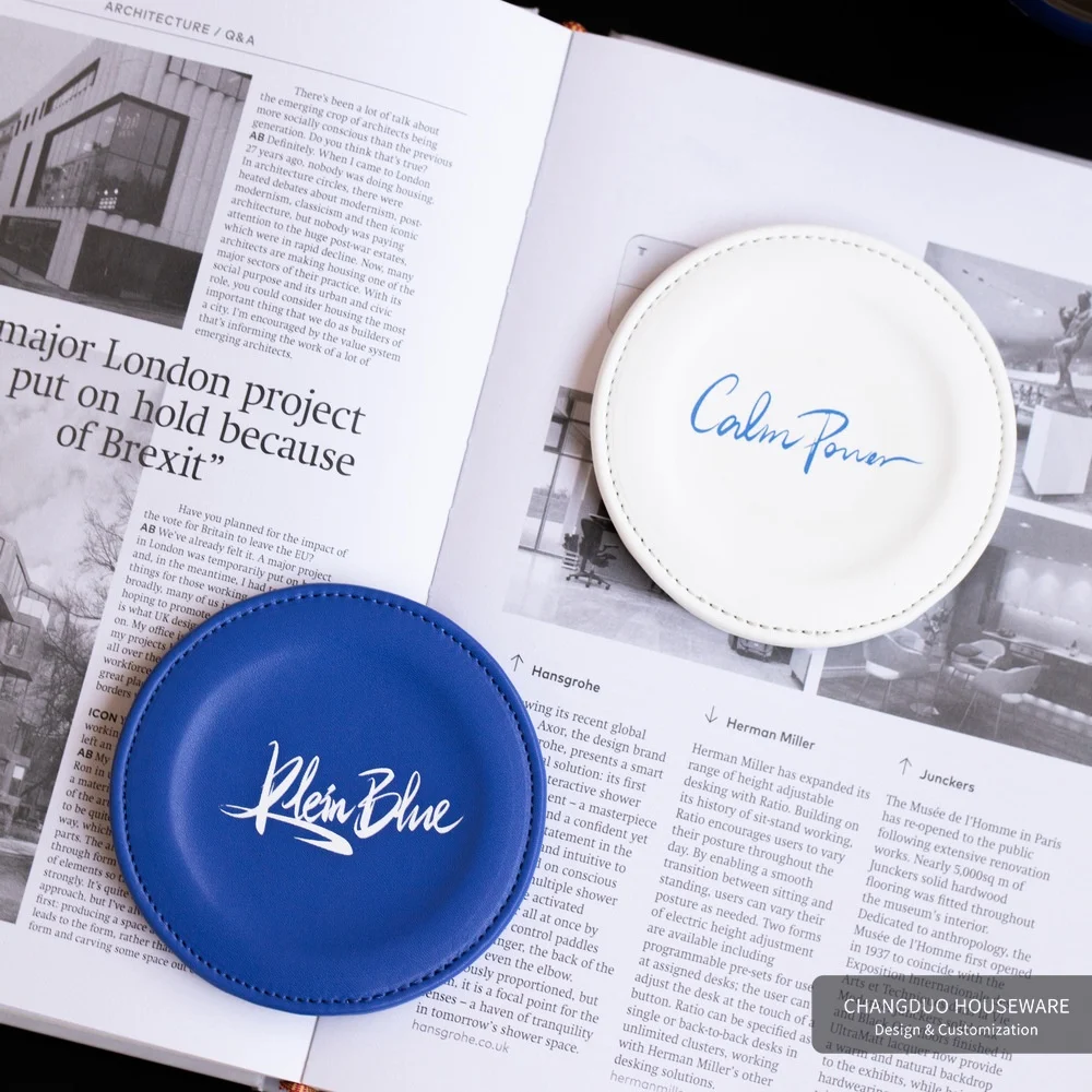 

Round Leather Coasters Simple Solid Color Heat Insulation Non-slip Mats Household Kitchen Anti-scald Easy To Clean Coaster