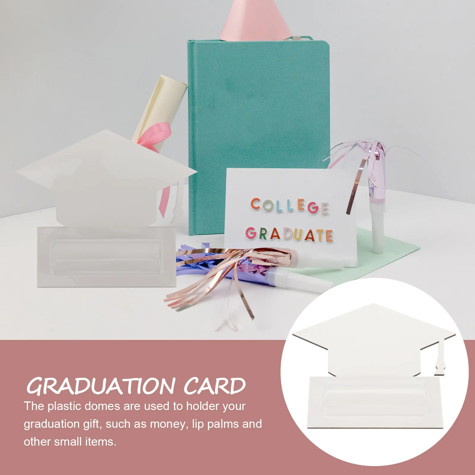 

2Pcs Graduation Cap Gift Card DIY Money Holder Transparent Dome for Cash Gifts Blessing Cards Blank Party Invitation Sublimation