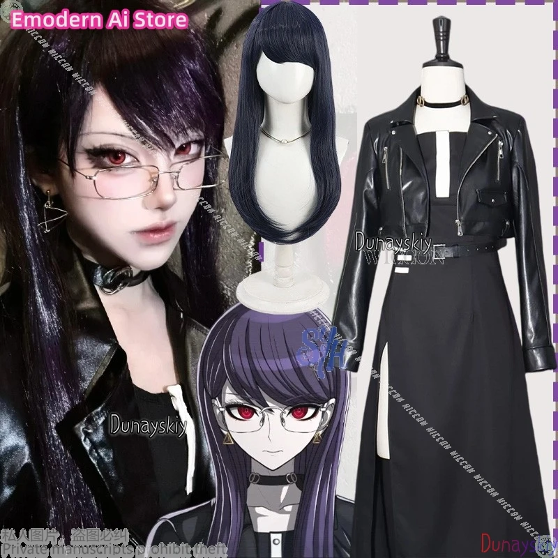 

Anime Game Hundred Cos Line Shizuhara Hiruko 코스프레 Black Pu Short Jacket Sexy Long Dress Y2K Lolita Chocker Halloween Party