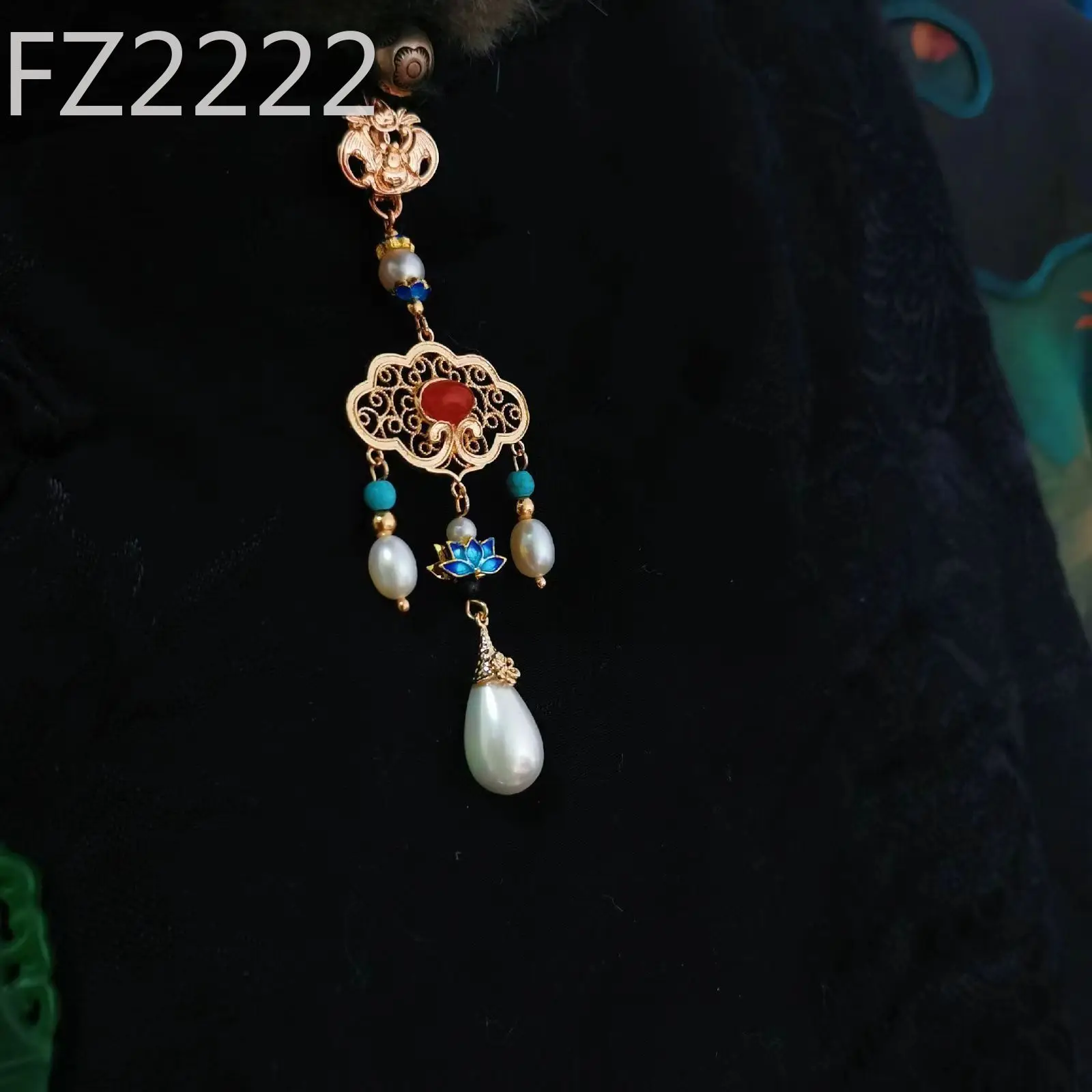 Original Flower Silk Lock Press Cardigan Cheongsam Pearl Hanging Chinese Ancient Retro Bust Hanfu Pendant