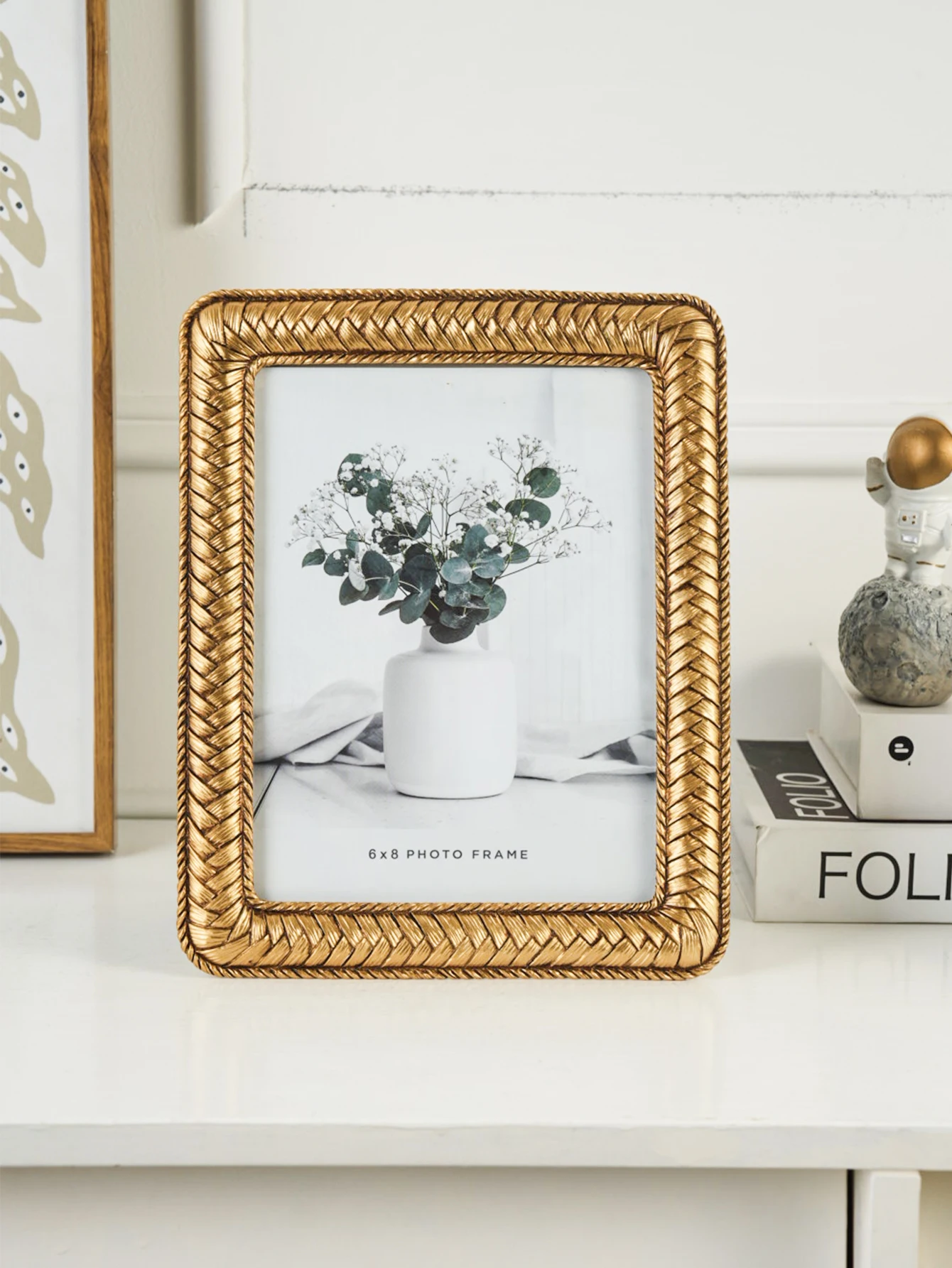 إطار صورة منسوج - ذهبي مثالي لغرف المعيشة وحفلات الزفاف وأعياد الميلاد أو كهدية مدروسة للذكريات