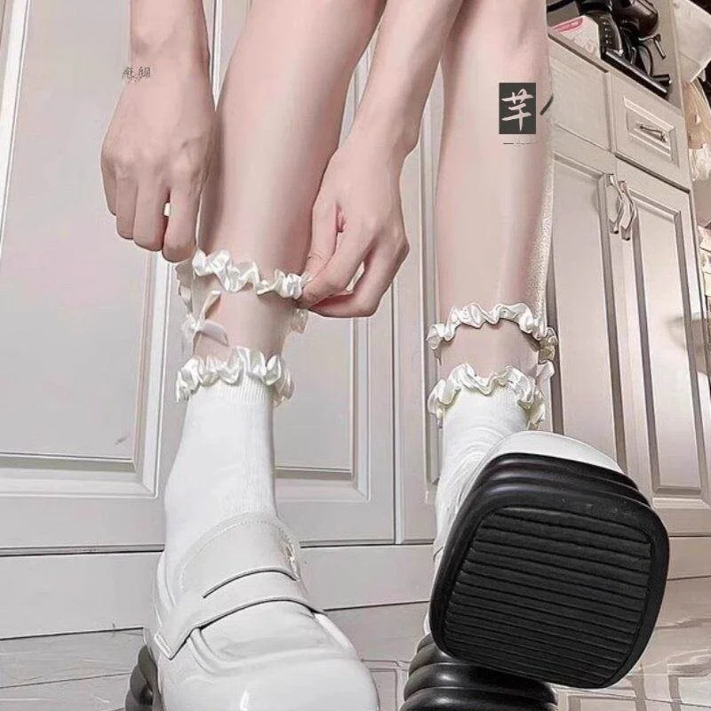 Mary Jane White Lace Trim Princess Mid-Calf Socks Women's Cotton Socks Sweet Lolita Short Socks Luxury Brand Summer Ultra-Thi...