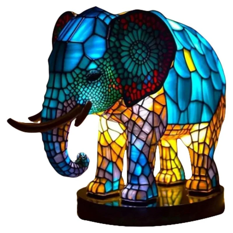 

Animal Table Lamp Dyed Resin Elephant Lamp Desktop Night Light Table Night Light,3D Stained Animal Night Light Lamp Easy To Use