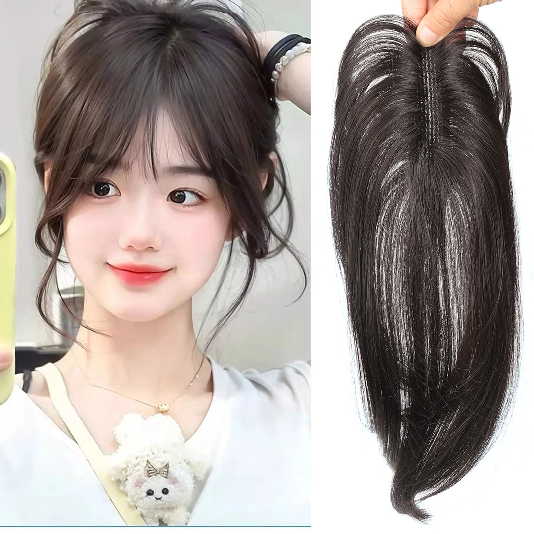 

Synthesis hair seam patch Lightweight seamless female hair front French braids fake bangs Asian synthetic hair extensions