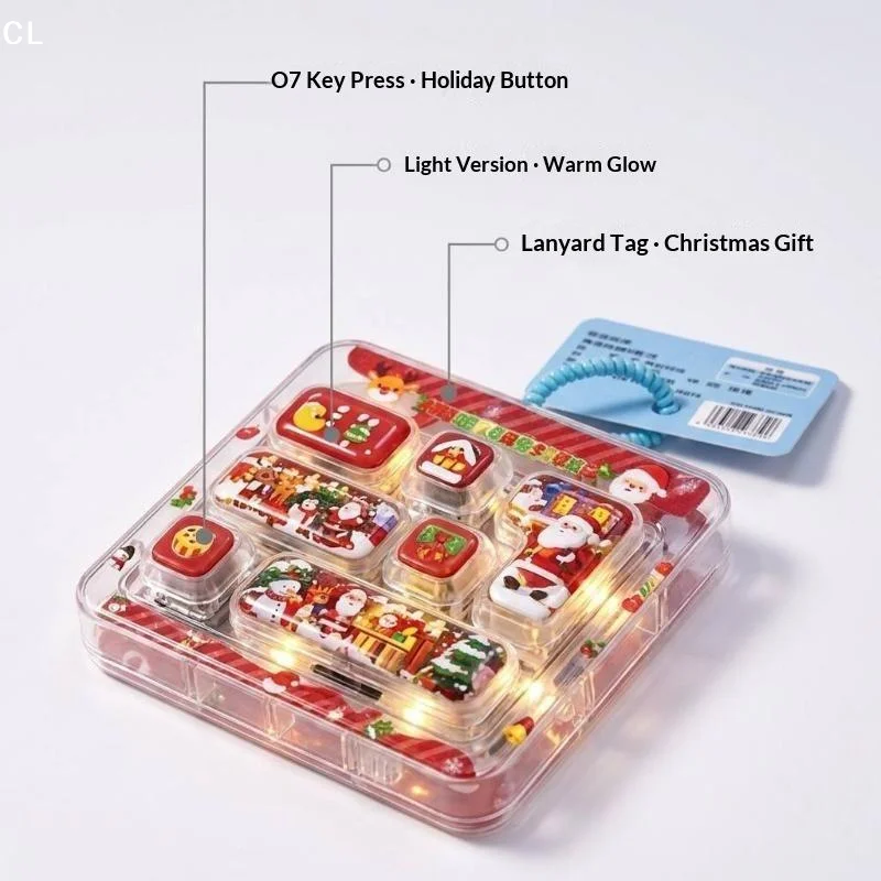 Christmas Fidget Keychain 7 Keys Light Up Press Button Toy Portable Stress Relief Keyring Bag Pendant For Xmas Gift Party Favor
