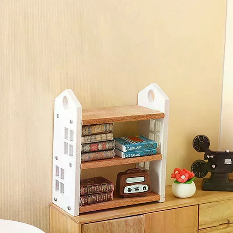 1:12 Dollhouse Miniature Bookshelf Three-tier Storage Rack Display Stand Furniture Model Decor Toy Doll House Accessories