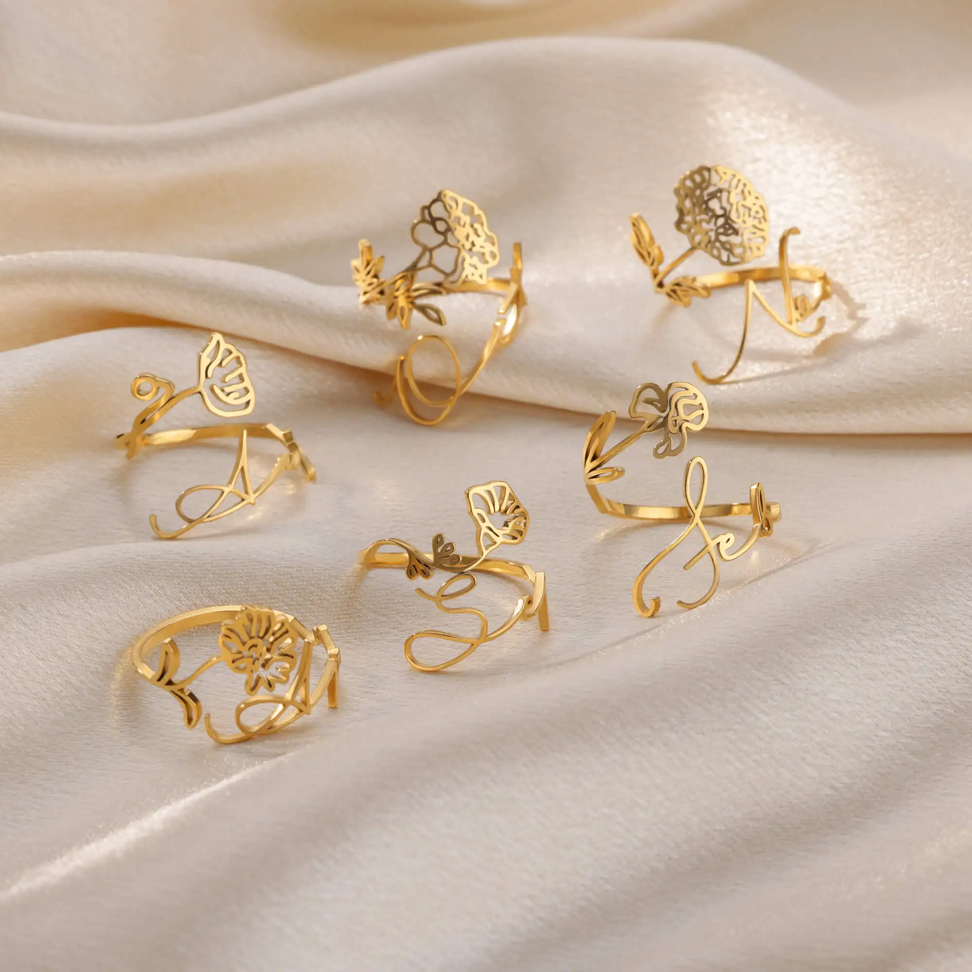 Vintage Gold Color Month Flower Rings For Women Aesthetic Stainless Steel Ring Wedding Jewelry Accessories Gifts Free Shipping