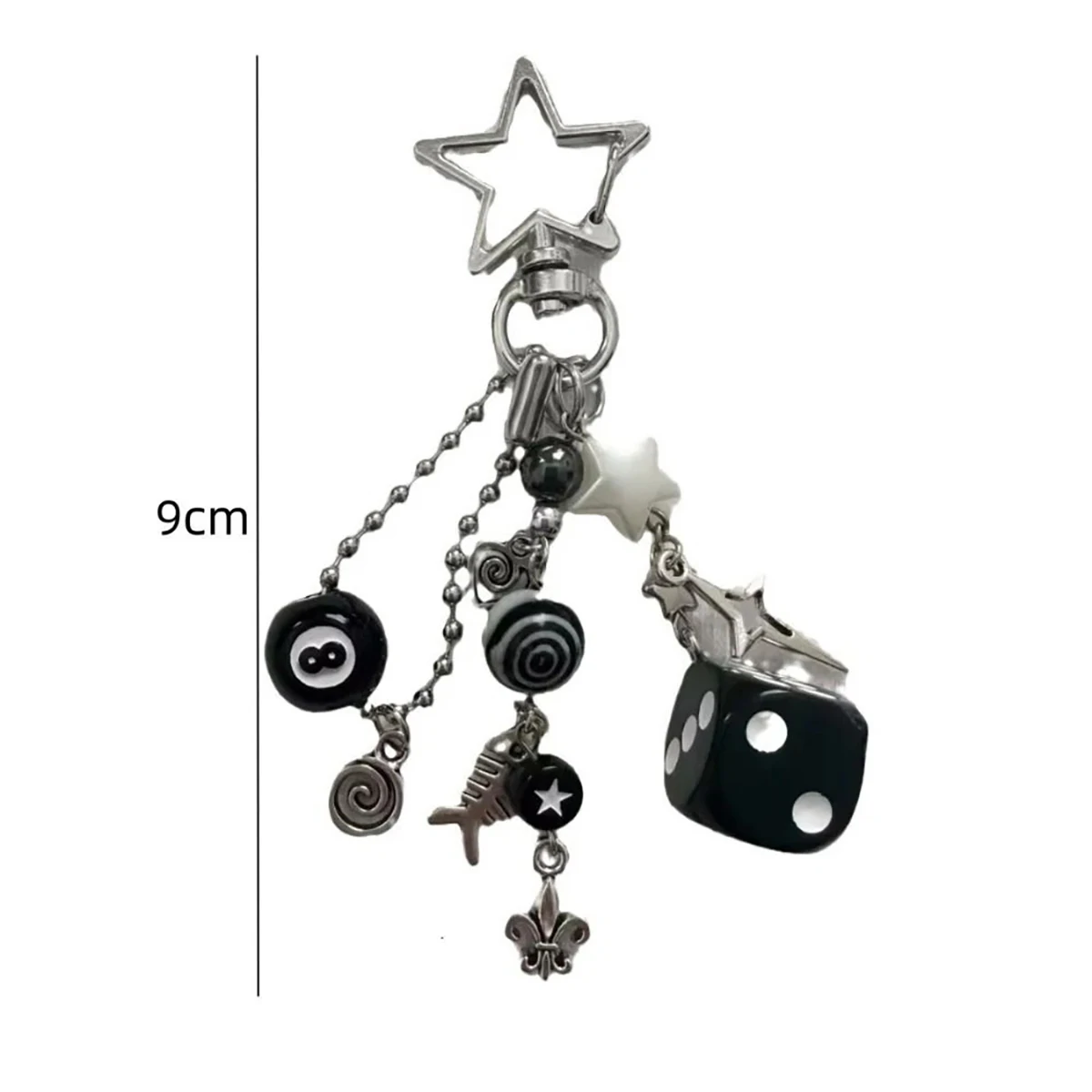 سلاسل مفاتيح rockstar gf edgy مصنوعة يدويًا باللونين الأسود والأبيض والنرد الجرونج، ديفتونز، مجوهرات مطرزة، قلادة حقيبة، إيمو، y2k، #2