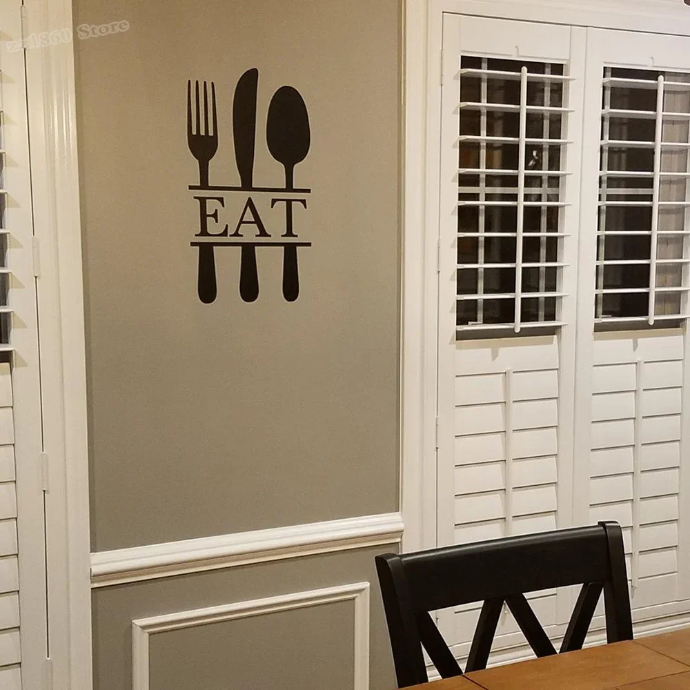 Eat fork knife spoon Wall Decal Kitchen utensils Dining Room Utensils Wall Sticker bistro kitchen Decor vinyl wall Decor A038