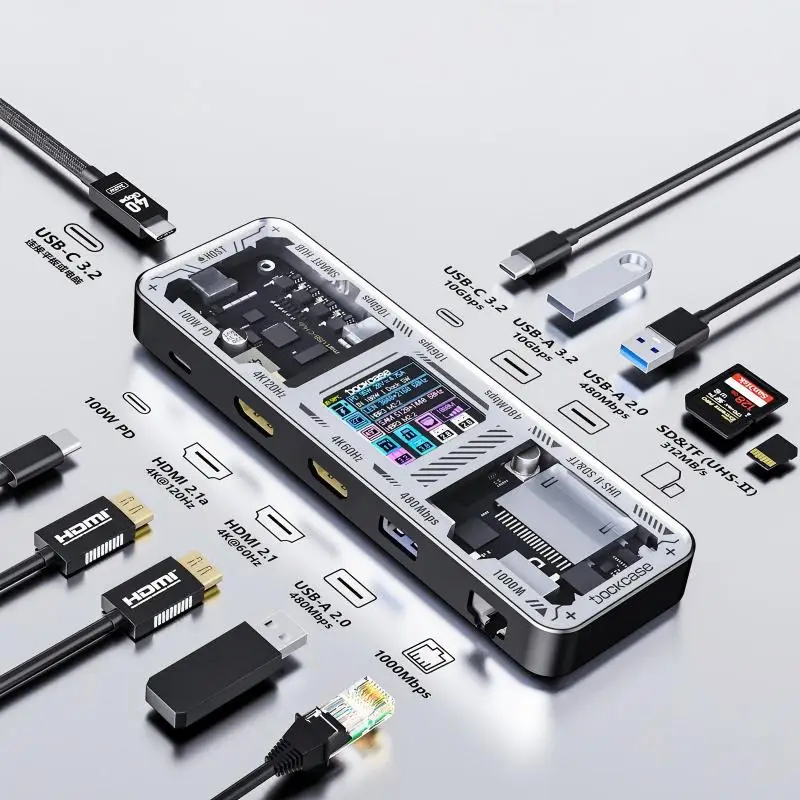 Original Dockcase 10-in-1 Smart Hub With LCD Screen Dual 4K@60Hz Display/ 1000Mbps/ UHS-II SD&TF/ 100W PD/ USB 3.2 Gen 2