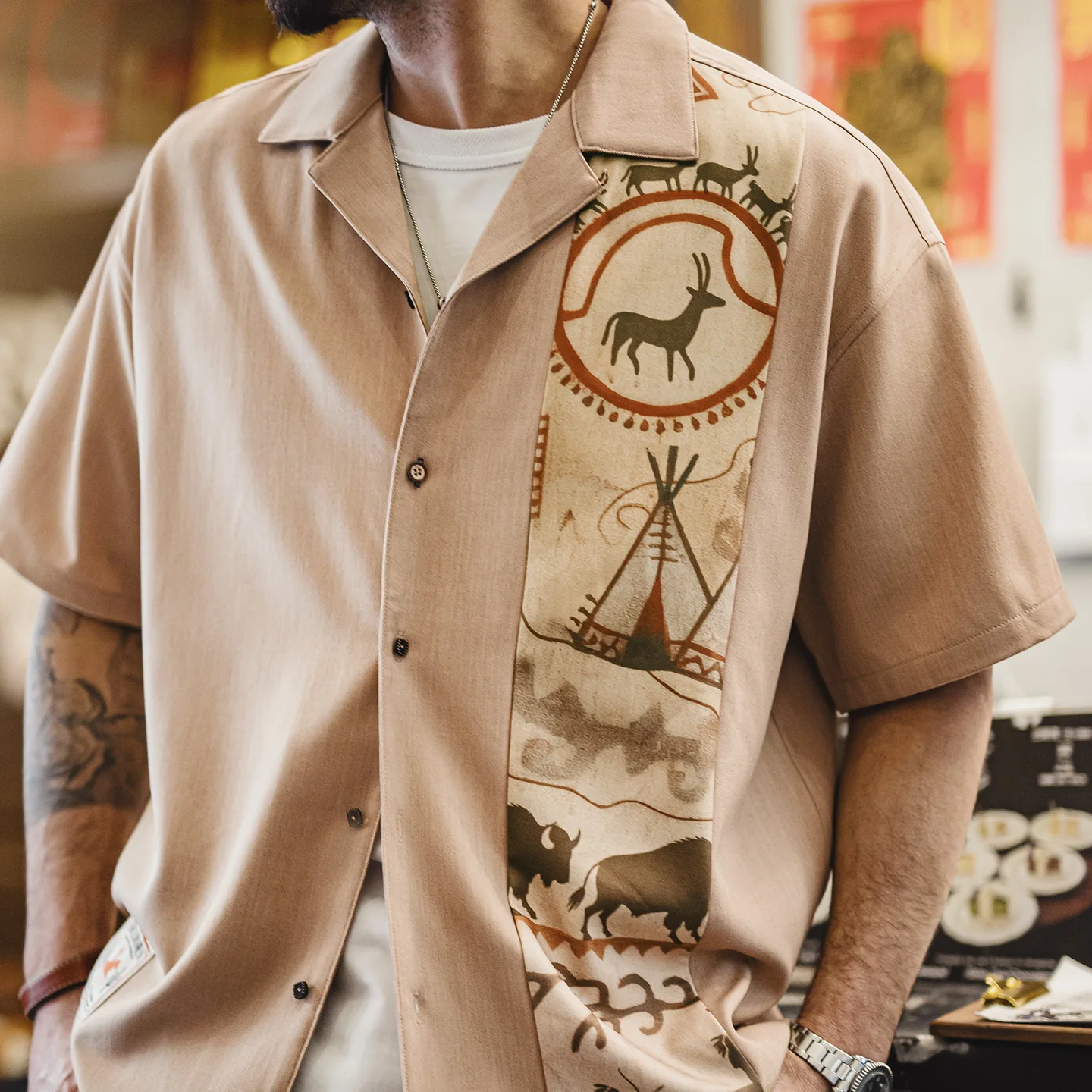 

Мужская винтажная рубашка Maden с кубинским воротником, легкая, с коротким рукавом, с этническим принтом, повседневная, летняя, пляжная