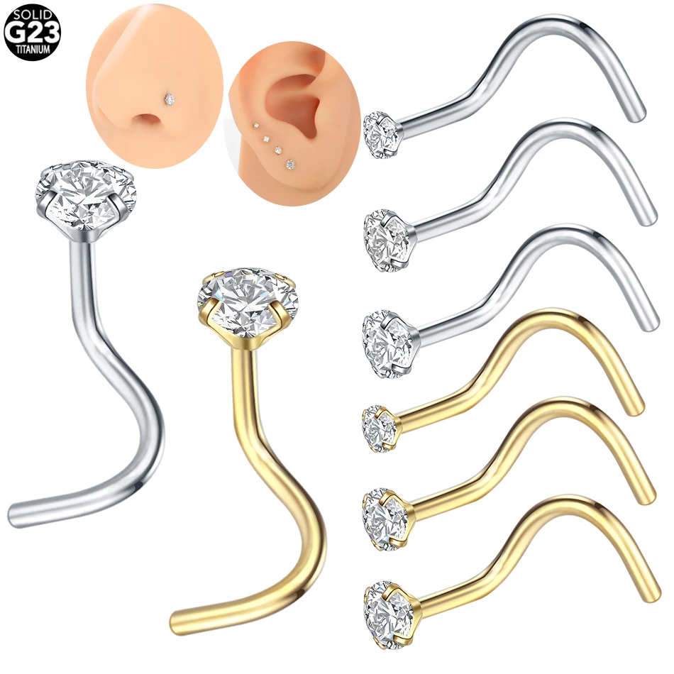 

10Pcs/lot G23 Titanium CZ Crystal Nose Septum Piercing Nose Studs 20G 18G Nose Ring Earrings Studs Body Piering Jewelry