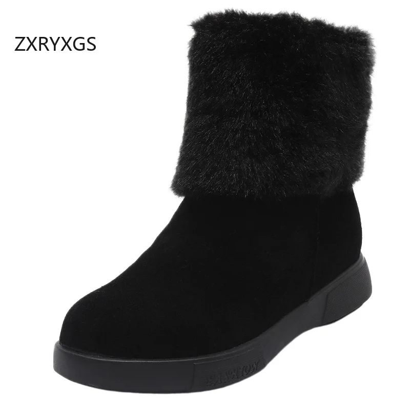 ZXRYXGS طبقة الرأس البقرة المدبوغ النساء أحذية الثلوج الأحذية 2025 موضة جديدة أنيقة الشتاء القطن الأحذية شقة لينة وحيد أحذية كبيرة الحجم