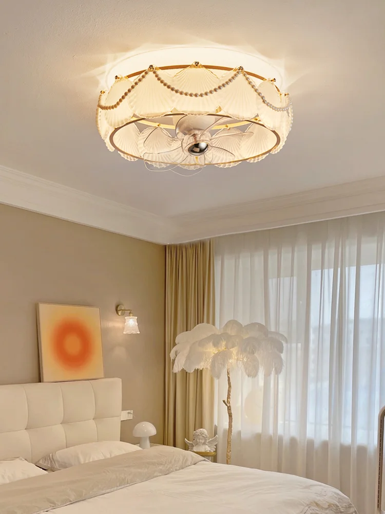 French crystal feather shell fan light living room light Mute Dining room bedroom shaking head fan light one