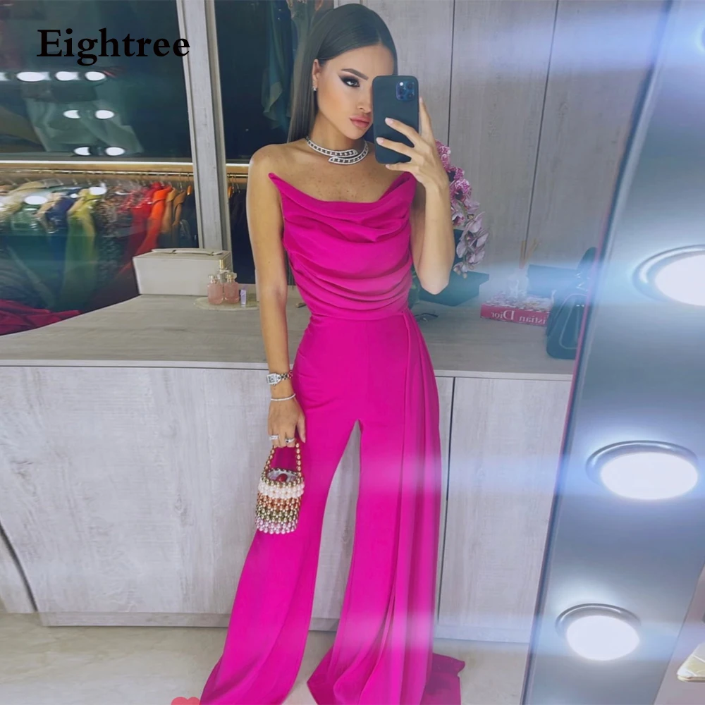 

Eightree Sexy Pink Pants Gowns For Party Strapless Ombi Elegant Overalls Summer women's Suit Long Custom Casual Arabic Dress