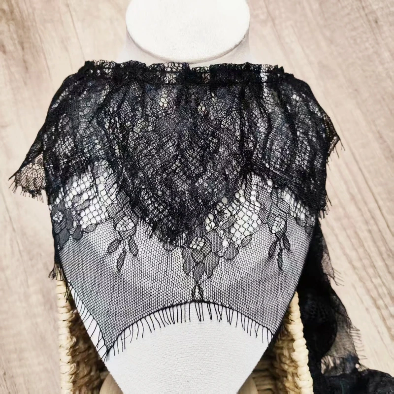 Black Widened Double Pleated Eyelashes Tulle Lace DIY Ladies Girls Children\'s Clothing Skirt Cuffs Convenient Sewing Trend Trim