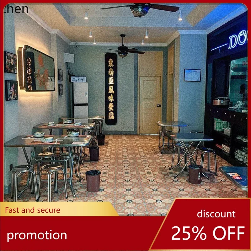 

ZML Sugar Water Snack Shop Stainless Steel Folding Table and Chair Small Round Stool Restaurant Fast Food Restaurant