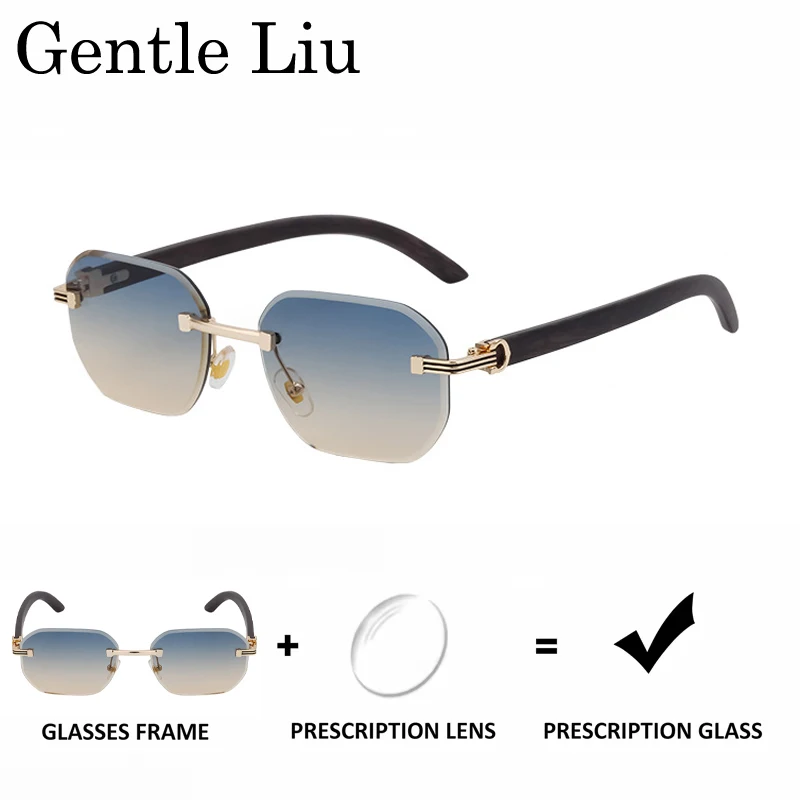 Rimless Square Prescription Sunglasses Men 2026 Luxury Designer Vintage Frameless Geometric Sun Glasses Anti Blue Light Eyewear