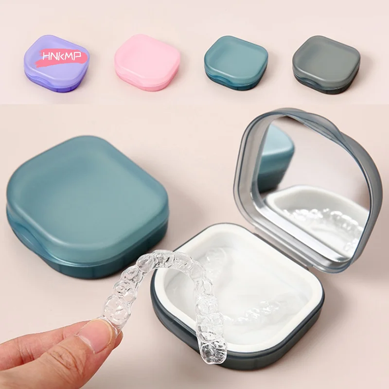 Portable Denture Storage Box Elderly Invisible Braces Orthodontic Retainer Case Dustproof Container with Cover for False Teeth