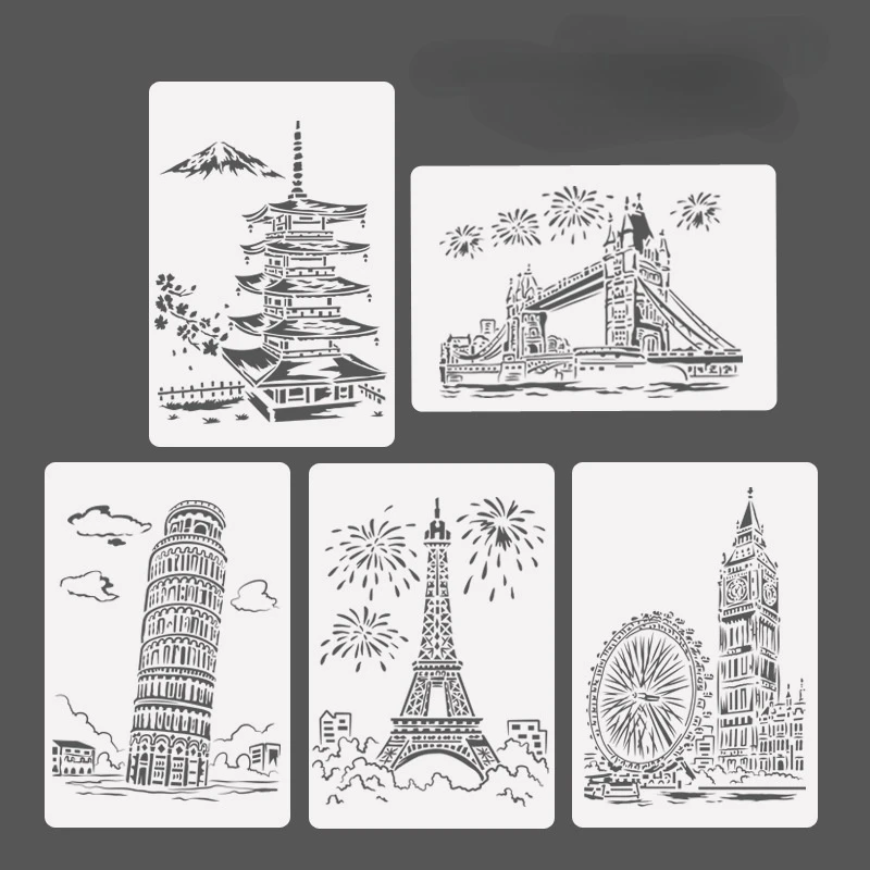 1pc Sailboat Tower Drawing Template Stencil Painting Embossing Scrapbooking DIY Album Decorative Art Craft Templates