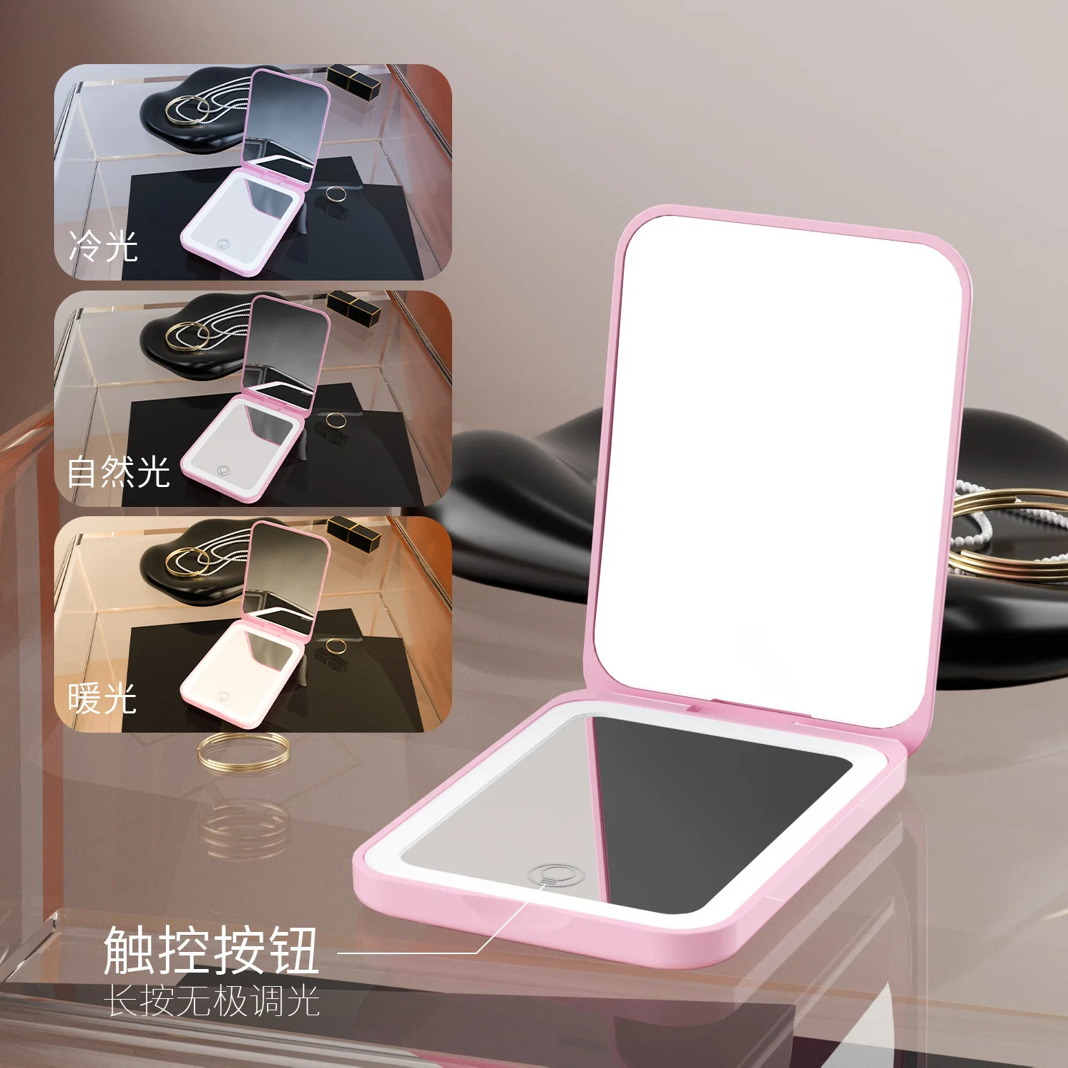 Pocket Mirror, 1X/3X Magnification LED Compact Travel Makeup Mirror with Light for Purse, 2-Sided, Portable, Folding, Handheld