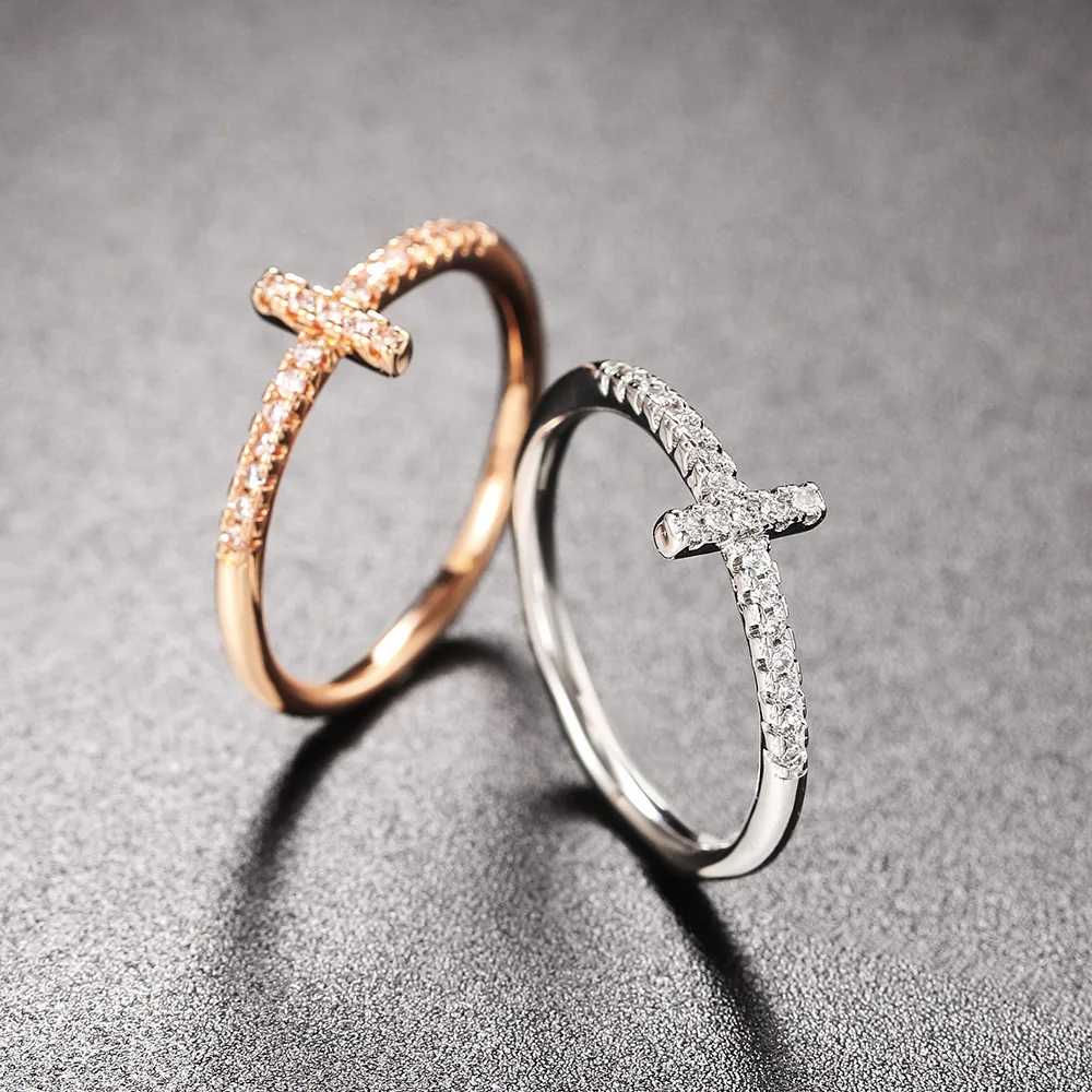 Korean Fashion Cross Crystal Rings For Women Girls Thin Dainty Women\'s Ring Finger Jewelry Daily Kpop Accessories Gift 2022 R715
