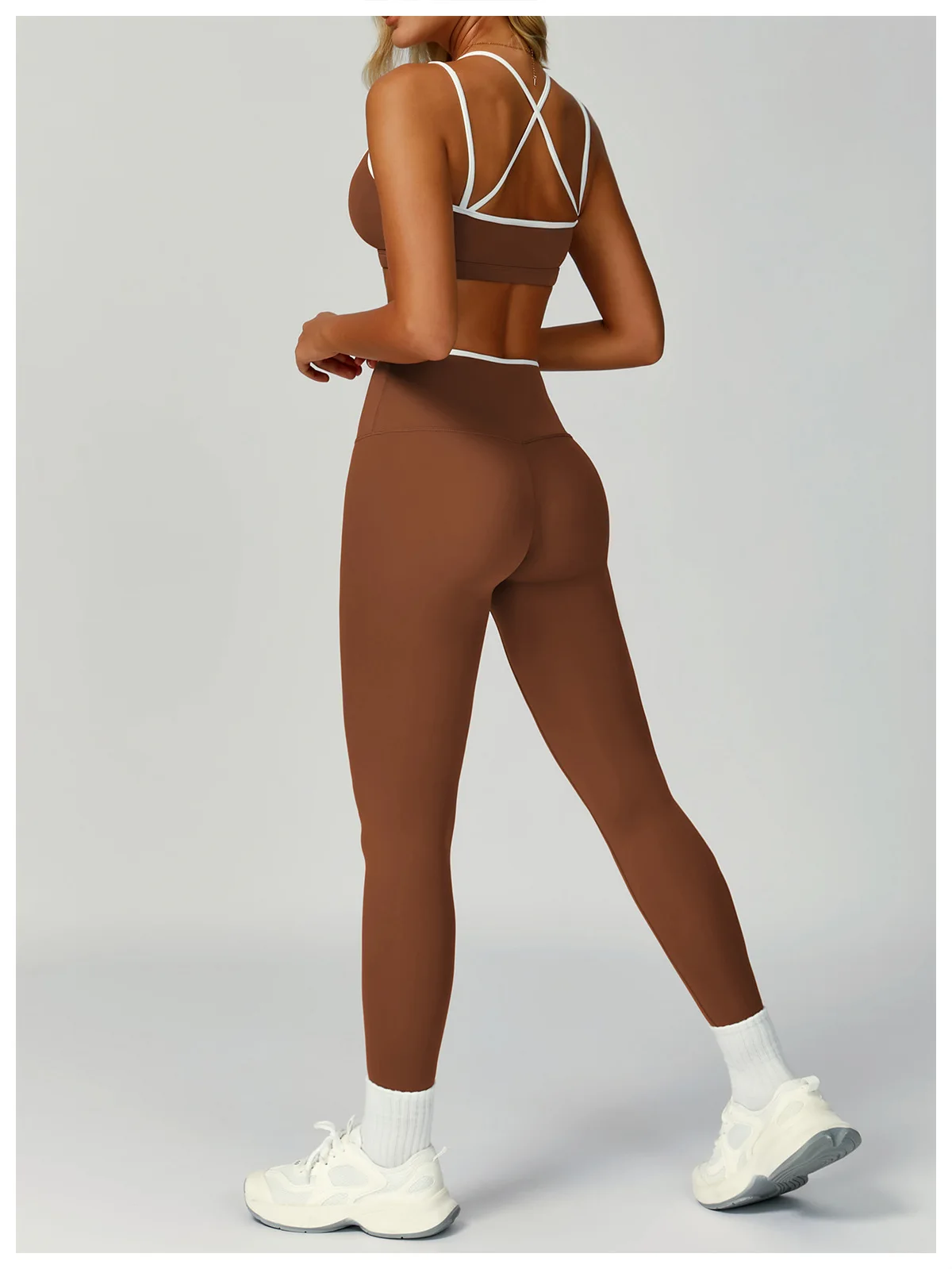 

Yoga Set 2PCS Women Sportswear Color block Sports Suits Workout Clothes Athletic Wear Gym Legging Fitness Bra Long Sleeve Top