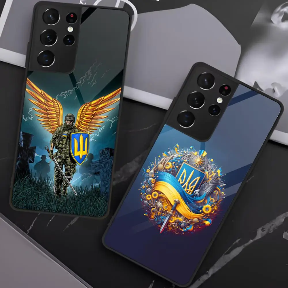 Arte bandeira da ucrânia caso de telefone para samsung s25 s24 ultra 23 fe 22 plus galaxy a54 a55 a16 a13 a24 a15 a25 capa de vidro