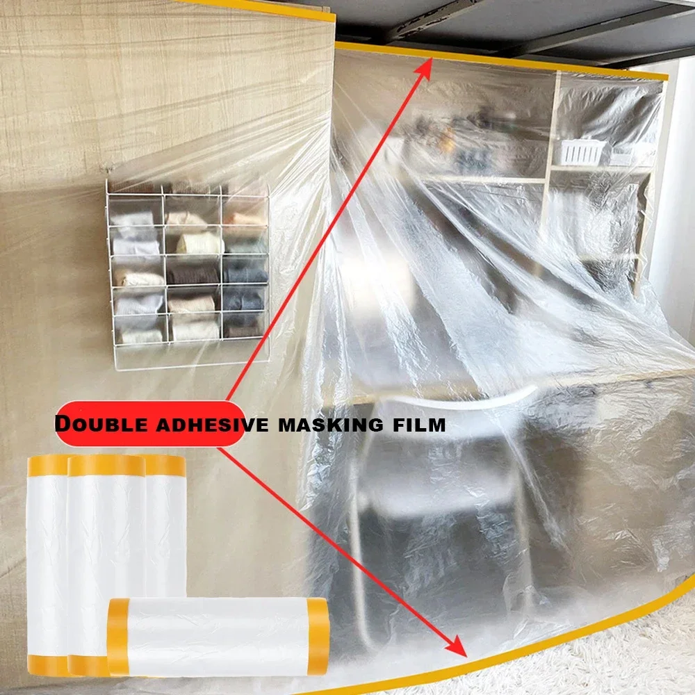 

1 Roll Pre-Taped Masking Film Plastic Painting Drop Cloth Sheeting Roll for Automotive Painting Furniture Dust-proof Protection