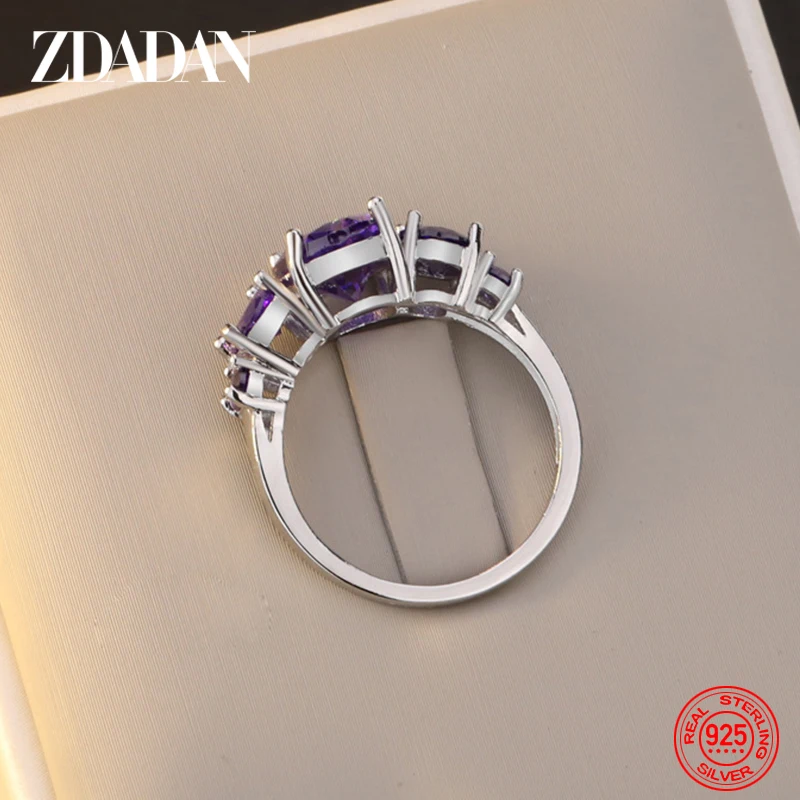 ZDADAN 925 Sterling Silver Amethyst Finger Ring For Women Fashion Wedding Jewelry Gifts