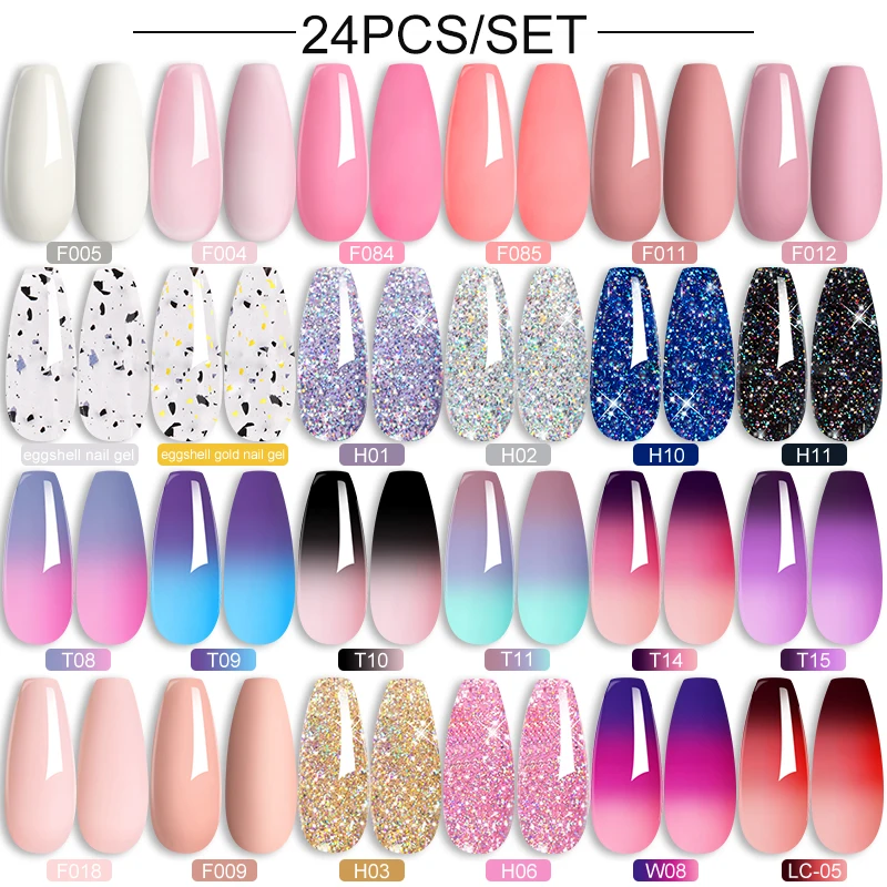 

LILICUTE 20/24PCS Thermal Gel Nail Polish Set 3 Layers Temperature Color-Changing Semi Permanent Soak Off UV Nail Gel Varnish