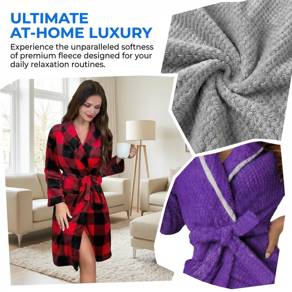 

Удобный женский халат из плюшевого флиса с поясом и карманами, толстый теплый фланелевый халат, мягкая уютная домашняя одежда для зимы