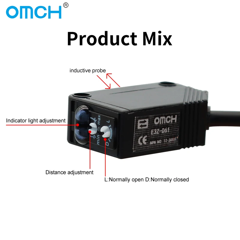 OMCH E3Z-D61 Feedback Reflective Switch Optical Diffuse Sensor Switch Opposite Sensor Detection Distance 5-20mm 2m PNP NPN NO