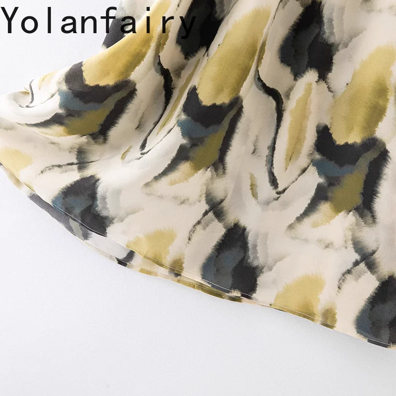 YOLANFAIRY 100% Real Mulberry Silk Dress for Woman Summer Sleeveless Oversized Women's Dresses Ink-printed Casual Ladies Dresses