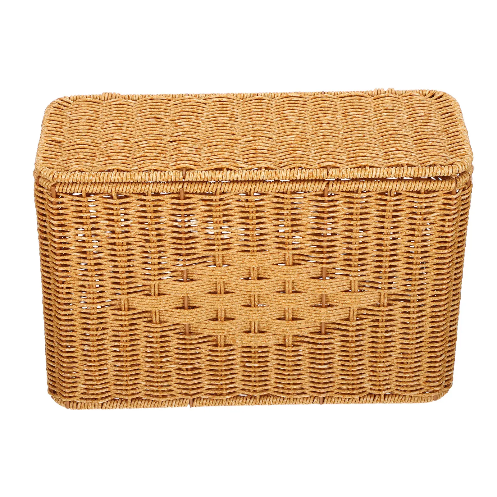 

Narrow Tall Rustic Handwoven Woven Basket Lid Imitation Rattan Organizer Storage Small Basket Kitchen Bedroom Closet Shelf