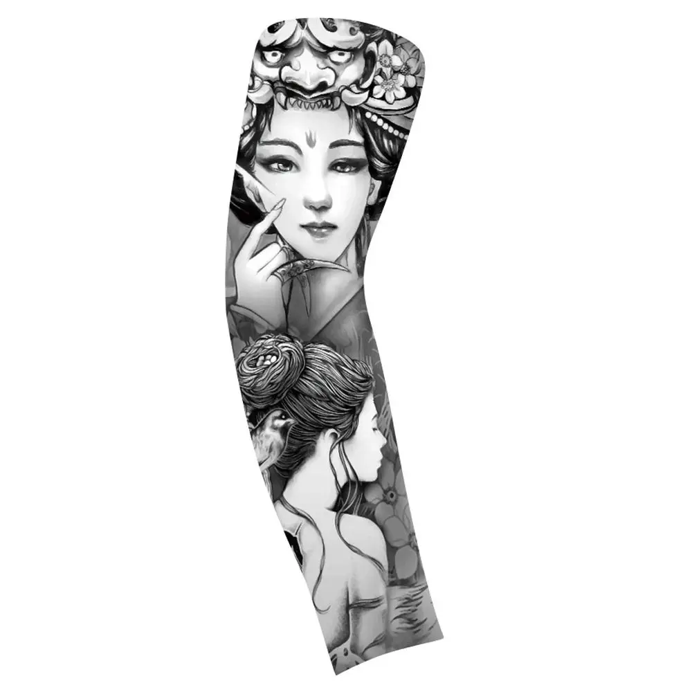 

Flower Arm Pattern Flower Arm Tattoo Sleeve Elastic Breathable Men Sunscreen Sleeve Seamless Sunscreen Ice Silk Arm Sleeve