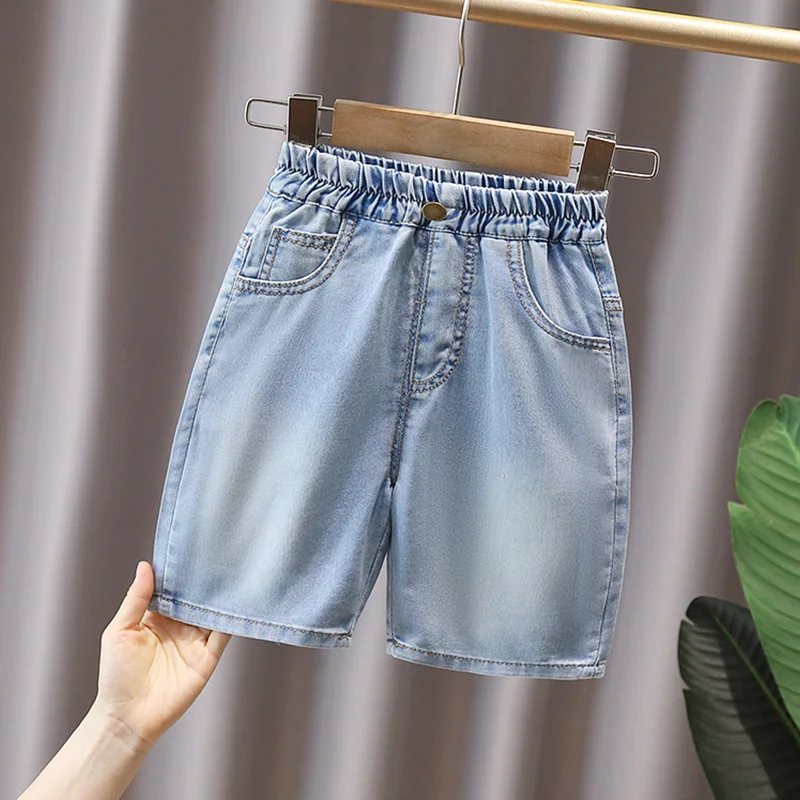 Boys denim shorts summer clothes 2024 new baby children\'s clothes, western-style medium pants for small children and boys, thin