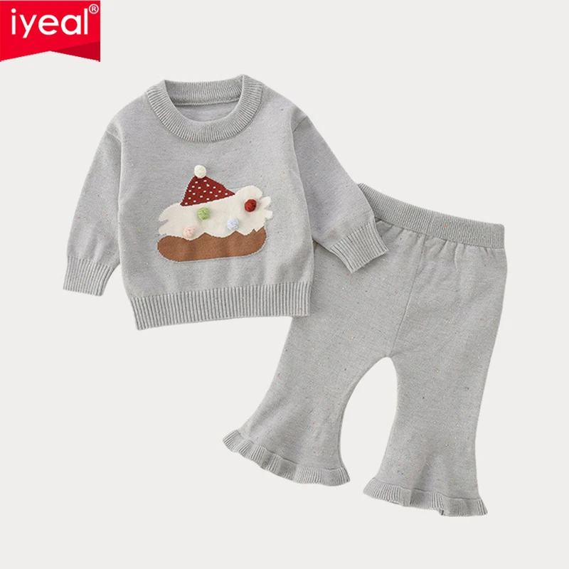 

IYEAL 2025 Baby Girls' Autumn/Winter Sweater Set New Korean Version Baby Sweater Flared Trousers Pants Two Piece Set Outing Set