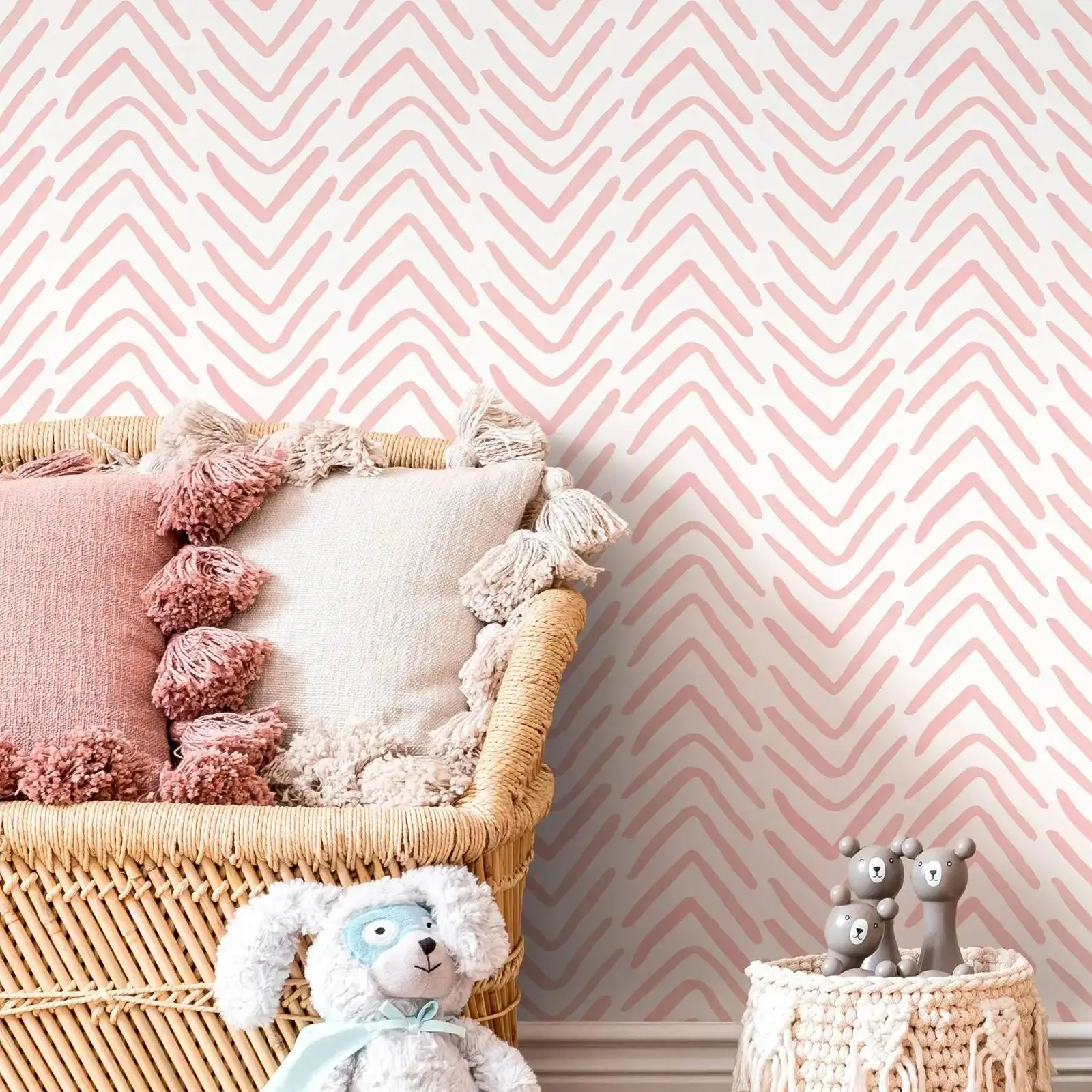 Boho Herringbone In Soft Pink Wallpaper Peel and Stick ,Geometric Wall Mural For Room Decor,Traditional Or Self-adhesive Papers