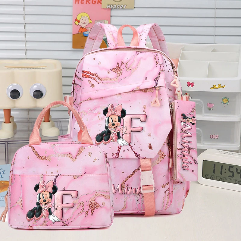 Hot Minnie Disney Backpacks Lunch Bag Set School Bag Pencil Case Girl Boy Back To School Gift Leisure Mochila Teens Travel Bags