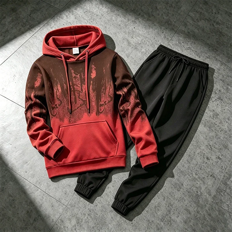 Autumn Winter Men's Hoodies Tracksuit Casual Splashed ink Sweatshirts Outdoors Sports Jogging Clothing Street Single Tops Pants view 4