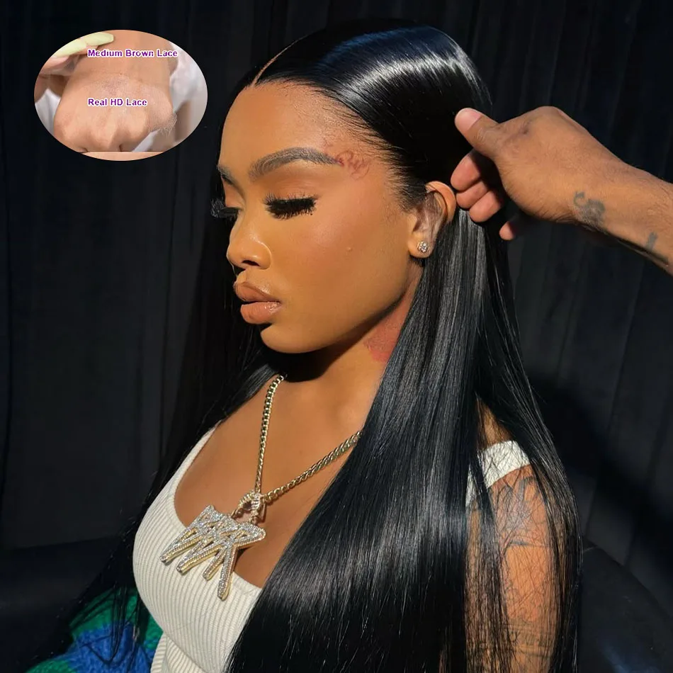 

13x4 13x6 HD Lace Frontal Wig Human Hair Straight Transparent Lace Brazilian Human Hair Wig Natural Color Wig 220% Density