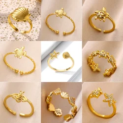 Zircon Tiny Turtle Starfish Open Rings For Women Men Gold Color Shell Ring Couple Wedding Romantic Jewelry Bijoux Gift Anillos