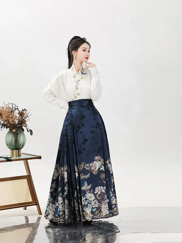 Traditional Chinese Hanfu Shirt Horse Face Skirt Two Piece Set Spring Autumn Suit Hanfu Skirt Mamianqun Dress Women\'s Clothing