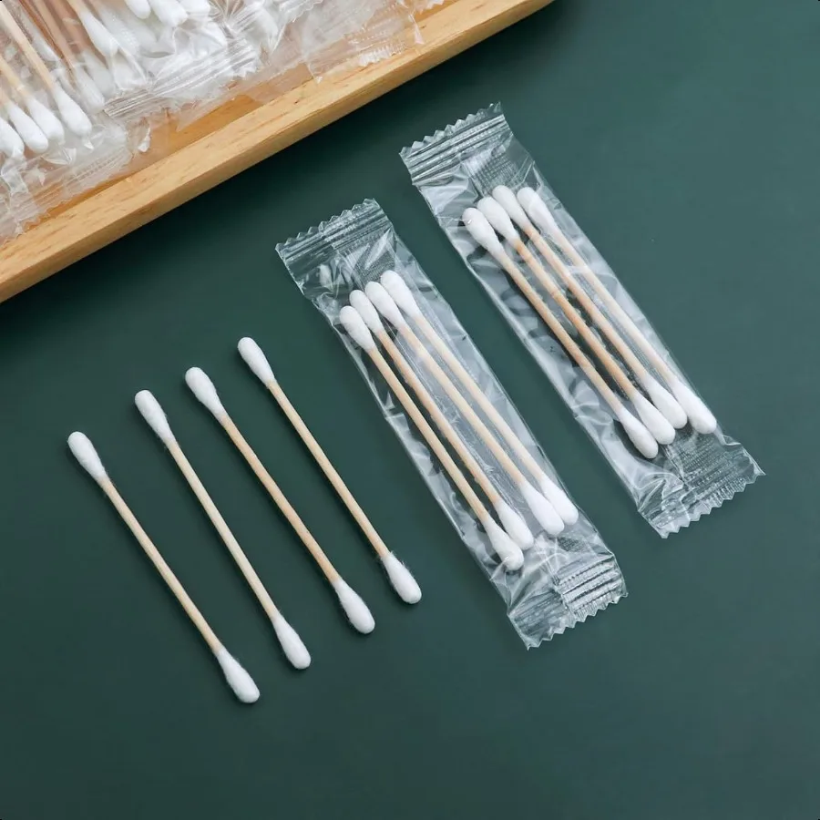 200 Pack Cotton Swabs Individually Wrapped Cotton Swab Individually Wrapped Double Tipped Wooden Sticks for Ear Makeup 4pcs per