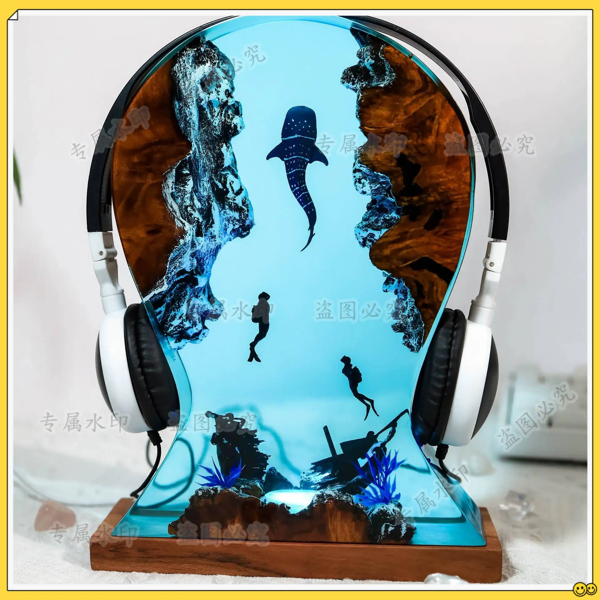 support-de-casque-de-jeu-en-epoxy-pour-plongeur-et-requin-cadeau-d'anniversaire-pour-petit-ami-ornement-de-maison-offre-speciale