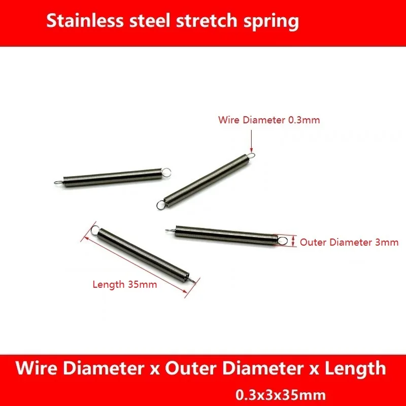 304 Stainless Steel Small tension Spring,Double Hook Extension Spring,Wire Dia0.3mm,Outer Dia3/4mm,Length10/15/20/25/30/40/60mm