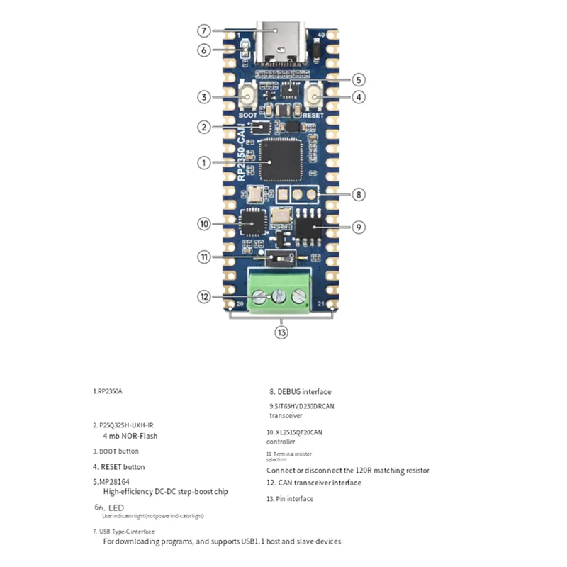 

Well Made-For Raspberry Pi Pico Microcontroller Development Board Based On RP2350 Chip RP2350 CAN Development Board