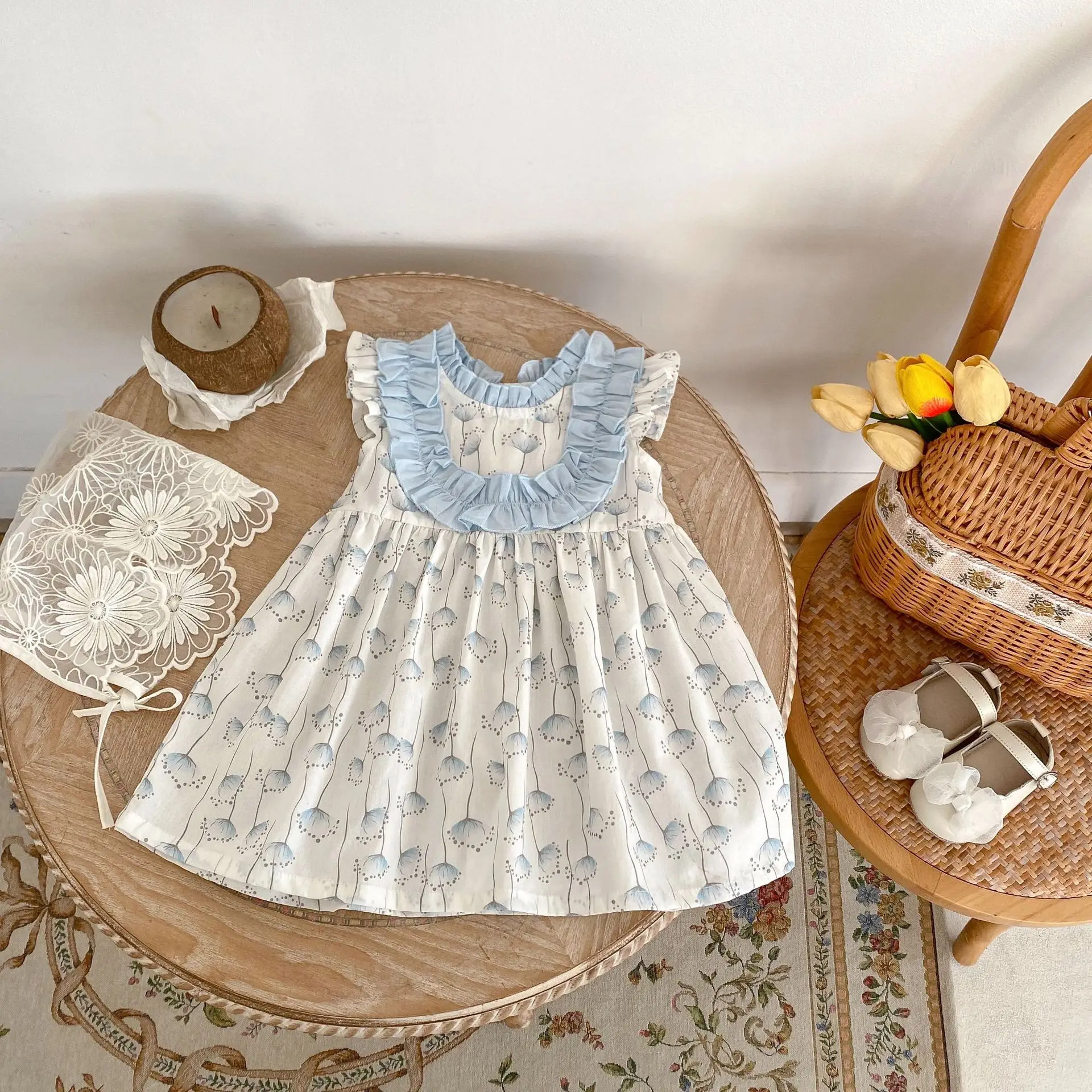 

Summer new 0-3 year old baby clothing, cute baby girl dress, dandelion flower flying sleeve dress